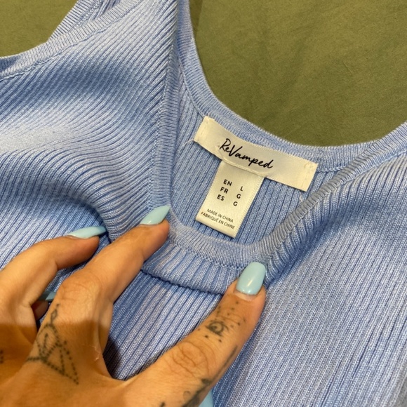 SOLD ReVamped Blue Knit Dress - Picture 3 of 4